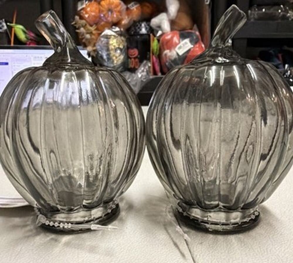 Target Pair Of Glass Pumpkins Halloween Decor Dark Gray